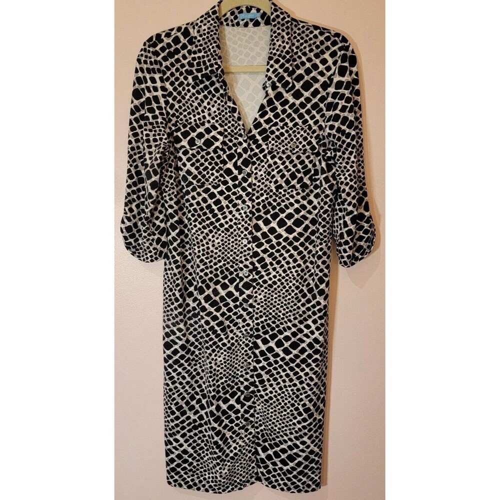 J. McLaughlin Black White Gray Size M Stretchy Abstract Print 3/4 Sleeve Pocket